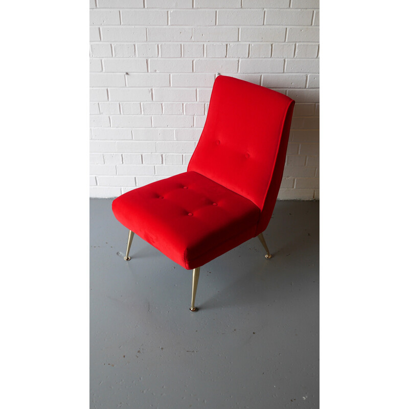 Vintage red velvet armchair - 1950s