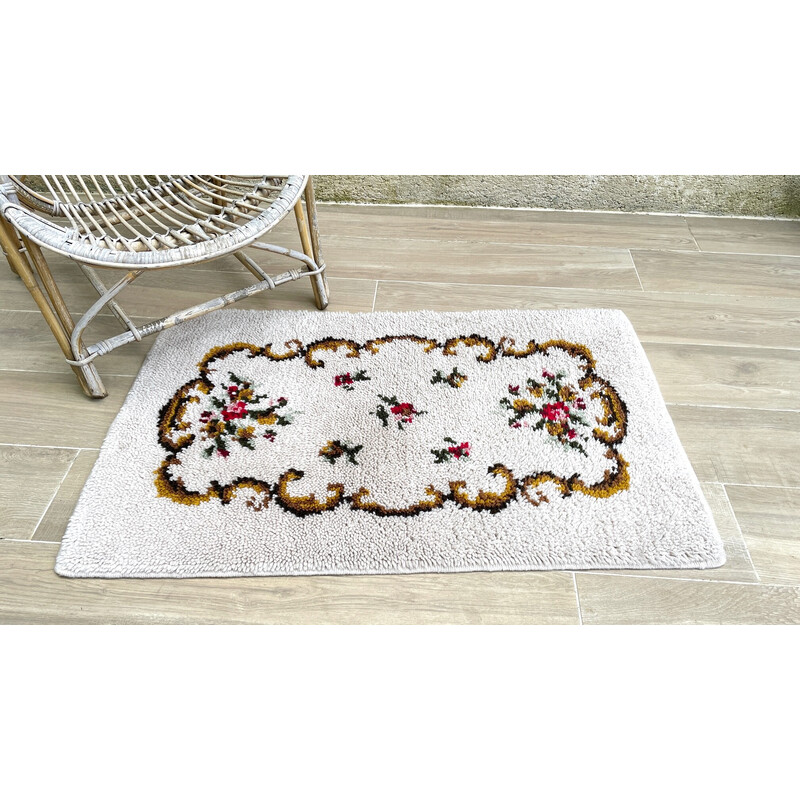 Tapis vintage en laine fleuri, 1970