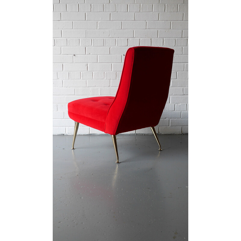 Vintage red velvet armchair - 1950s