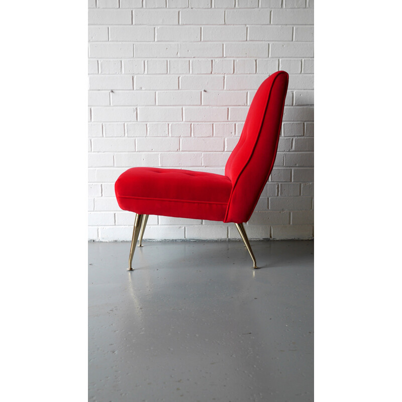 Vintage red velvet armchair - 1950s