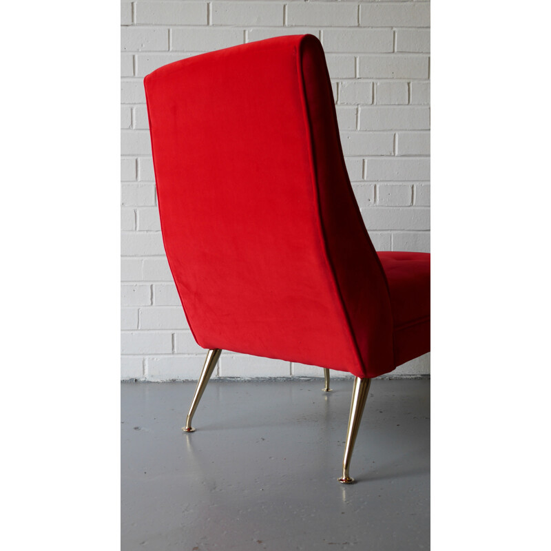 Vintage red velvet armchair - 1950s