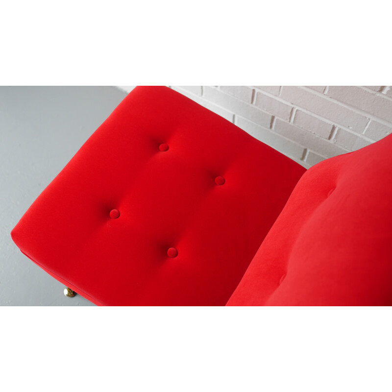 Vintage red velvet armchair - 1950s