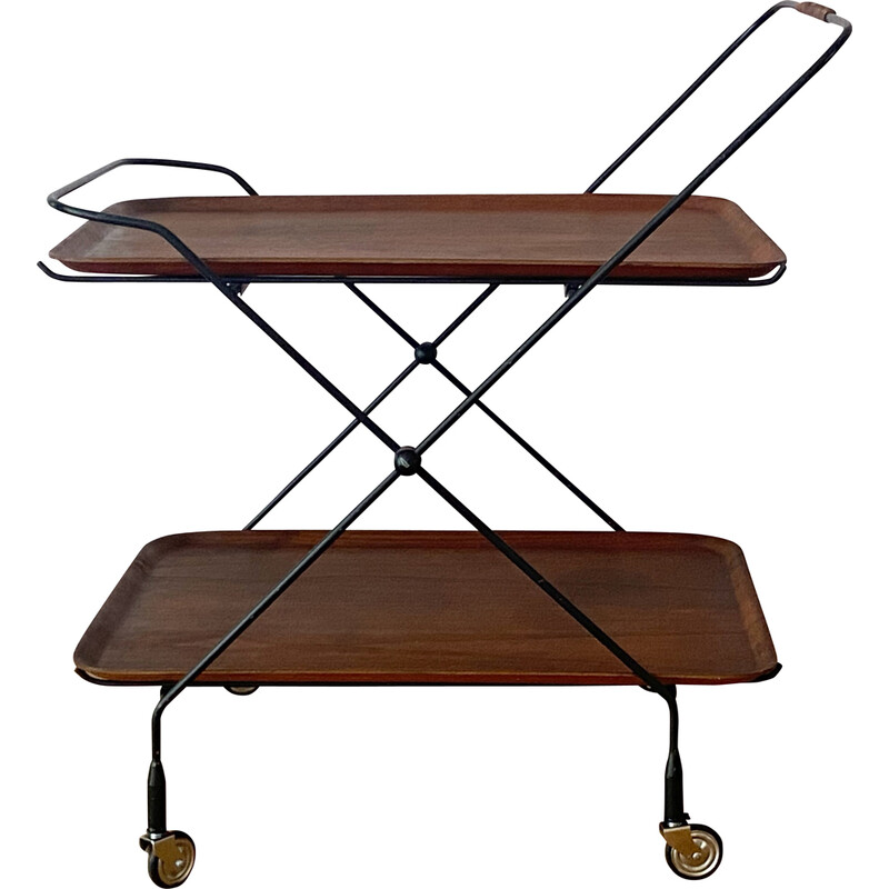 Vintage teak and metal serving trolley by Jie Gantofta, Sweden 1960