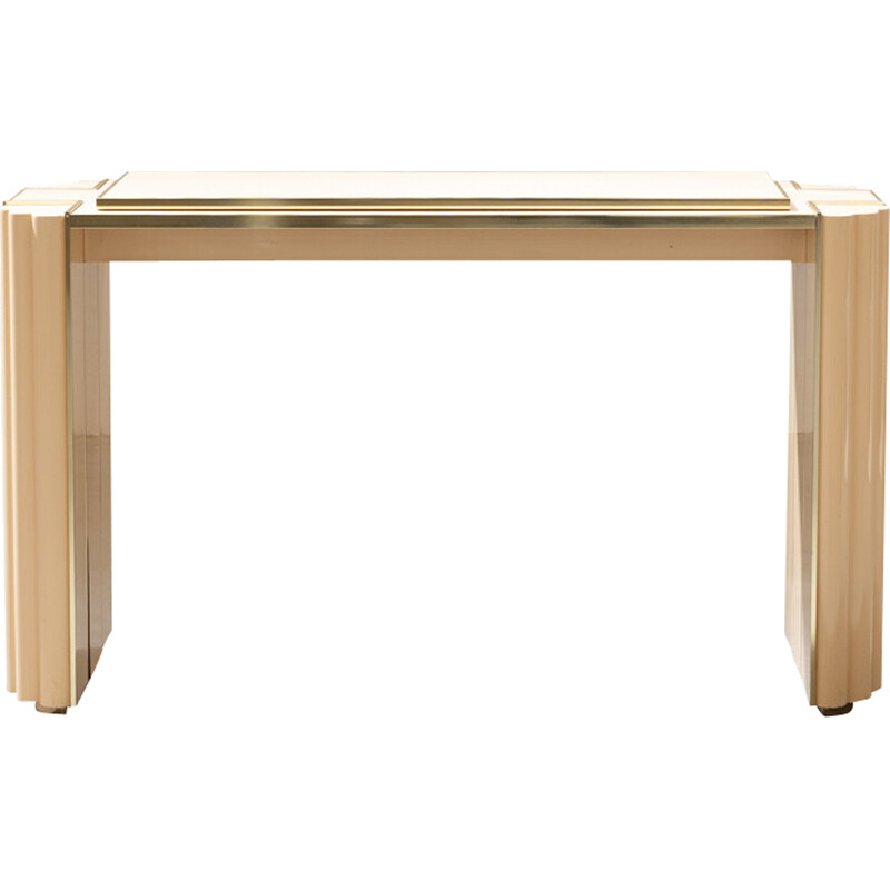 Vintage birch and brass console by Alain Delon, 1970