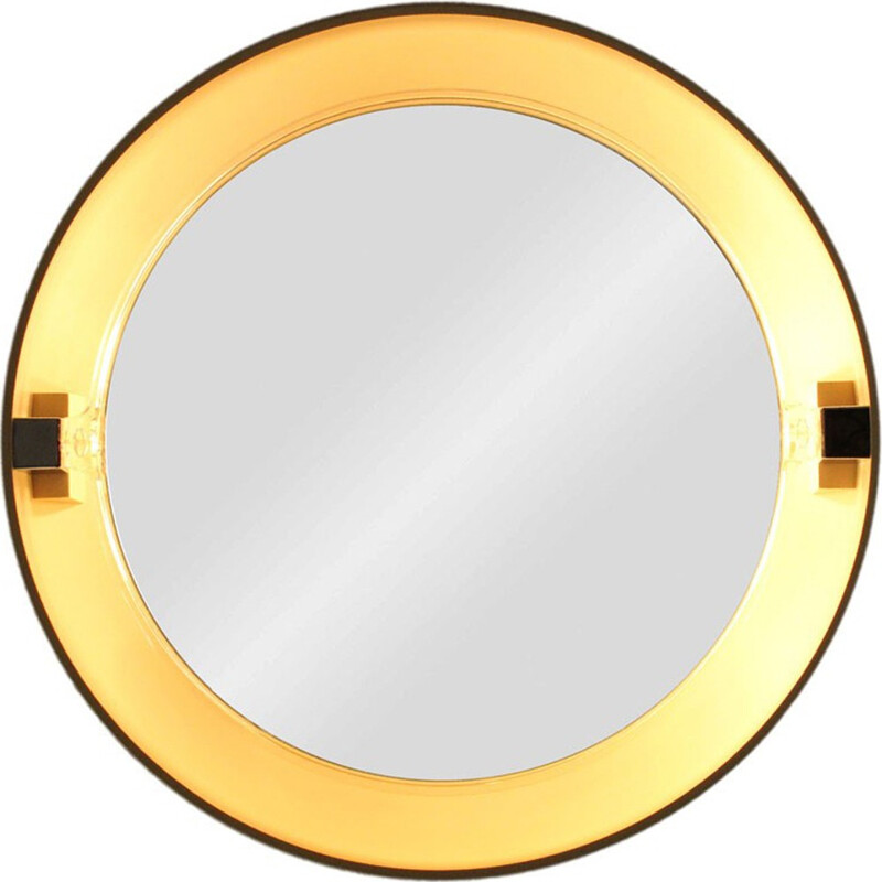 Vintage round wall mirror with lights - 1970s