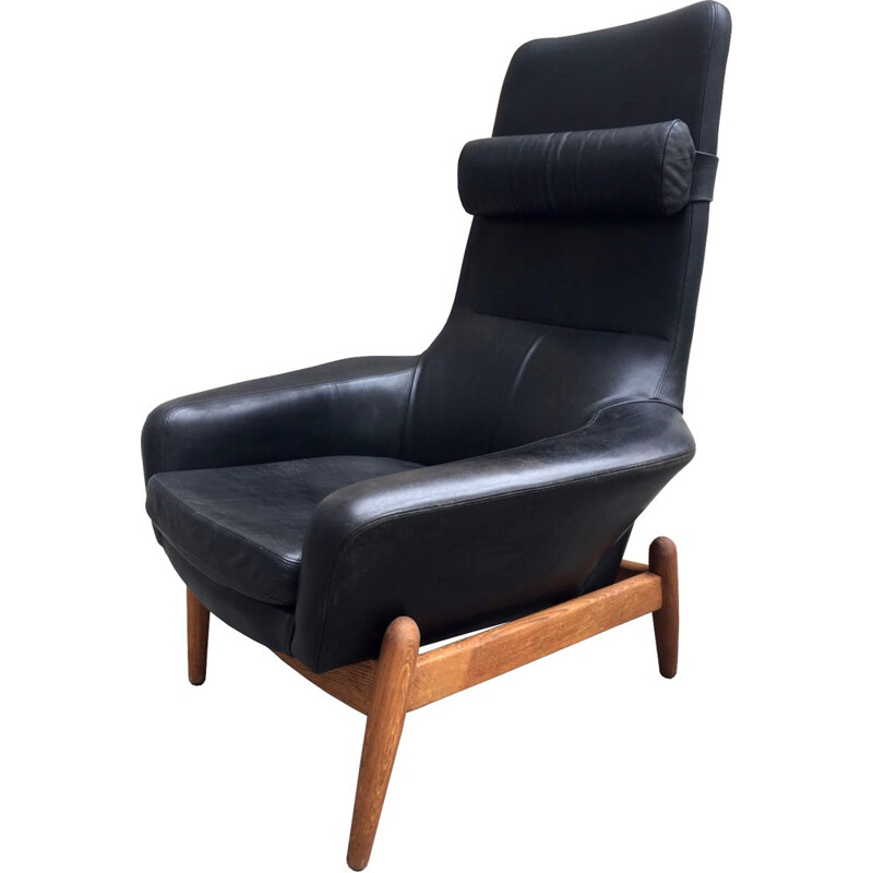 Black armchair in leather by Ib Kofod-Larsen for Bovenkamp - 1950s