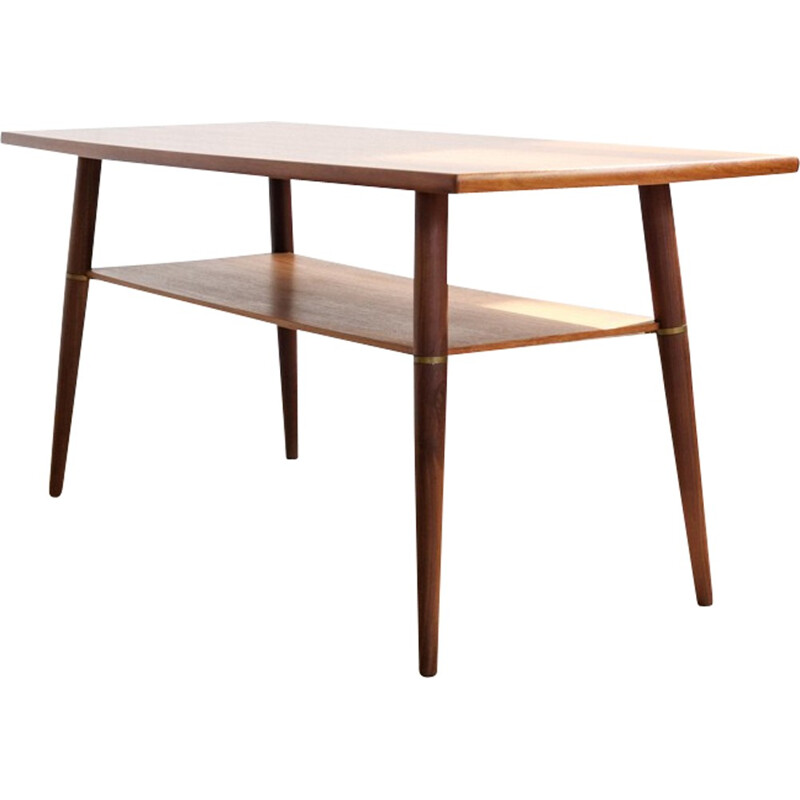 Danish coffee table in teak and brass with rounded sides - 1960s