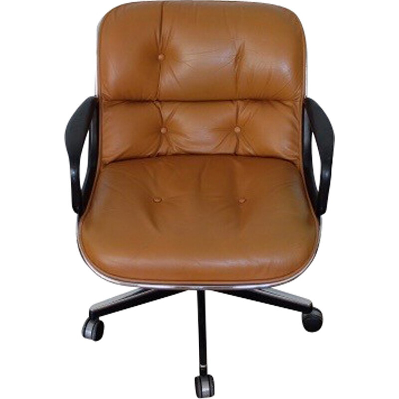 Pollock tan leather armchair for Knoll International