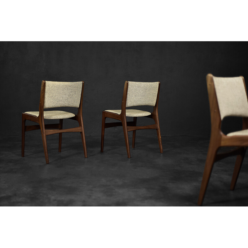 Set of 4 vintage chairs in teak and beige wool by Erik Buch for Anderstrup Møbelfabrik, Denmark 1950