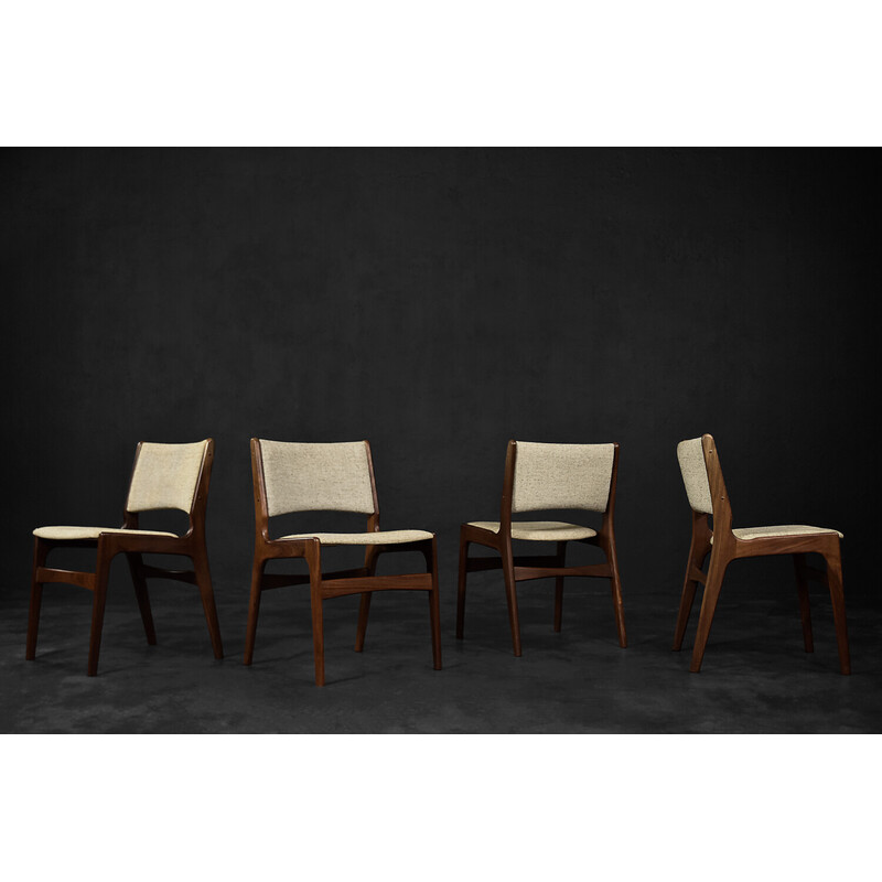 Set of 4 vintage chairs in teak and beige wool by Erik Buch for Anderstrup Møbelfabrik, Denmark 1950