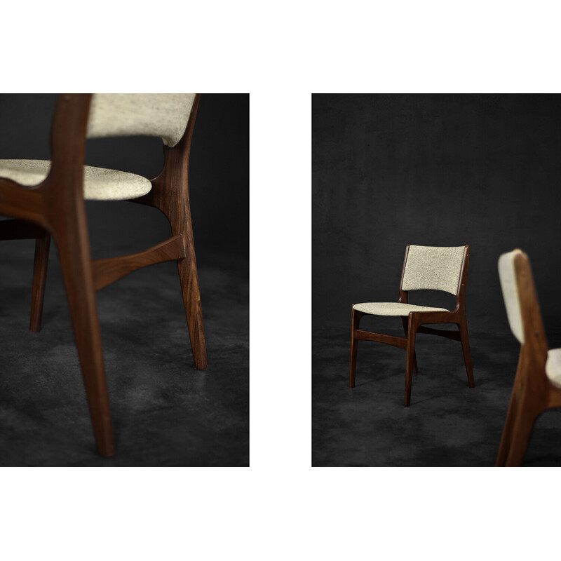 Set of 4 vintage chairs in teak and beige wool by Erik Buch for Anderstrup Møbelfabrik, Denmark 1950