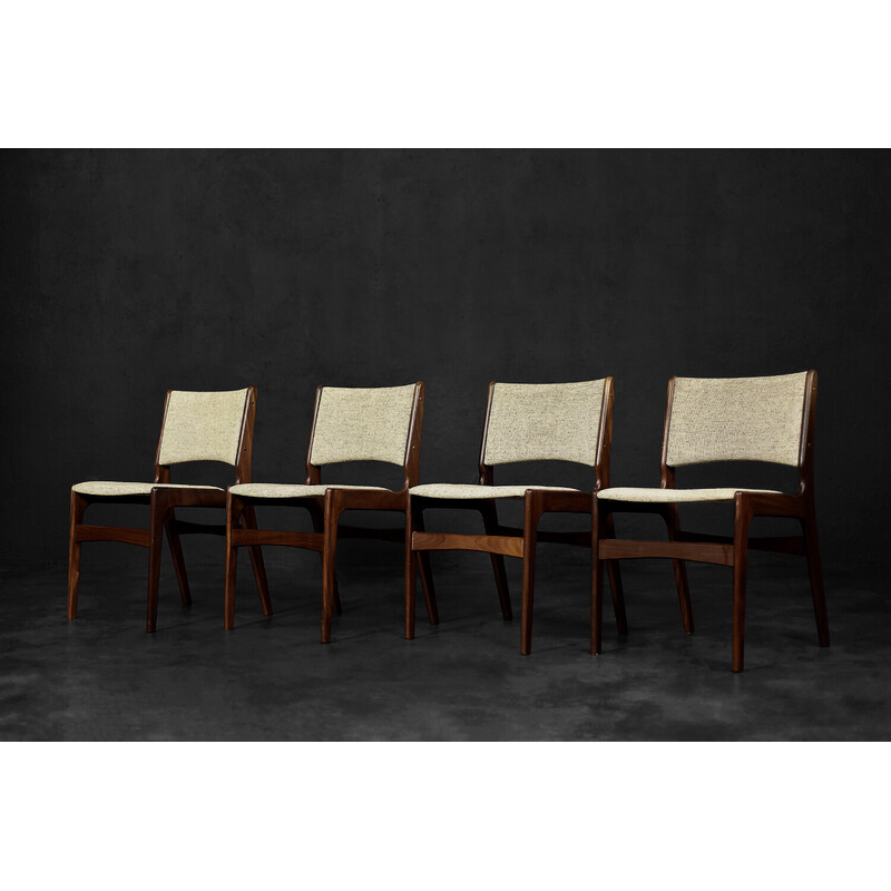 Set of 4 vintage chairs in teak and beige wool by Erik Buch for Anderstrup Møbelfabrik, Denmark 1950