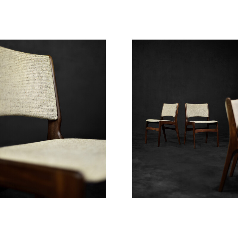 Set of 4 vintage chairs in teak and beige wool by Erik Buch for Anderstrup Møbelfabrik, Denmark 1950