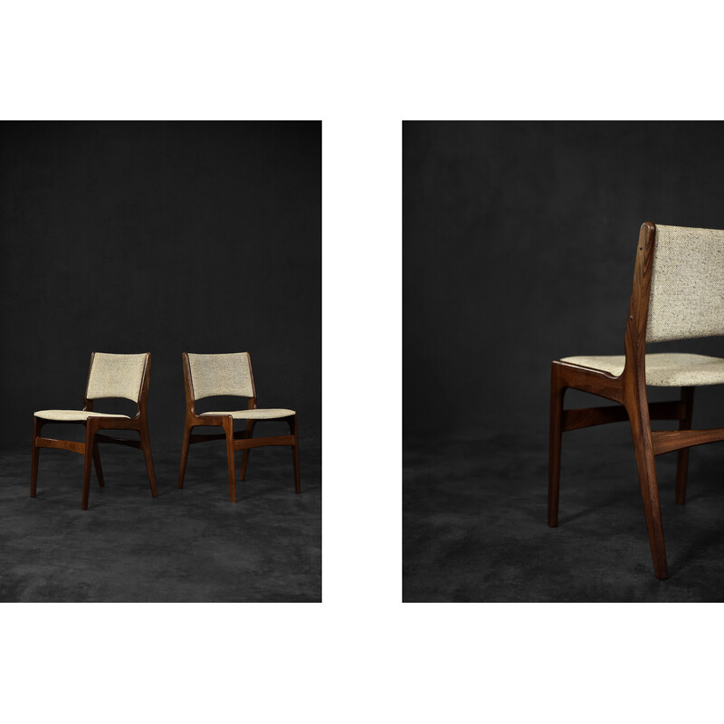Set of 4 vintage chairs in teak and beige wool by Erik Buch for Anderstrup Møbelfabrik, Denmark 1950