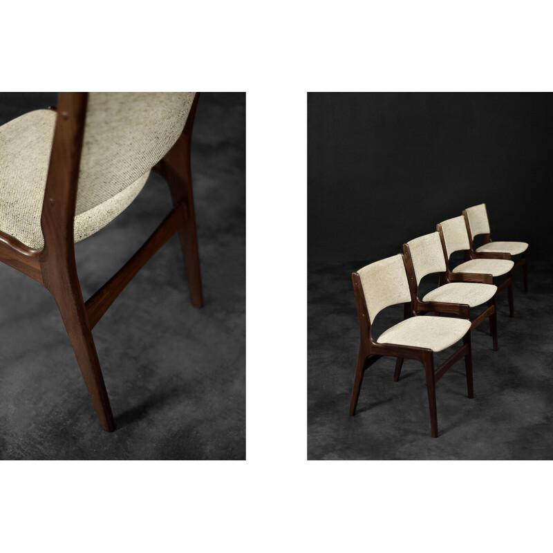 Ensemble de 4 chaises vintage en teck et laine beige par Erik Buch pour Anderstrup Møbelfabrik, Danemark 1950