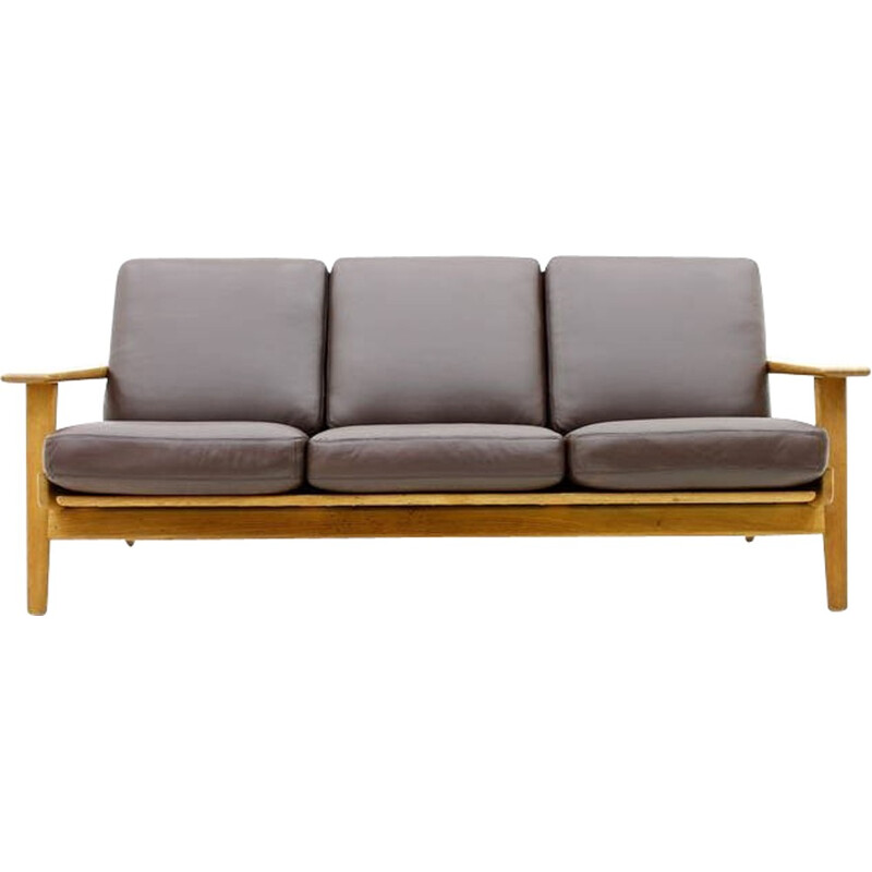 3-seater sofa in oak and leather model GE 290 by Hans J. Wegner for GETAMA - 1960s