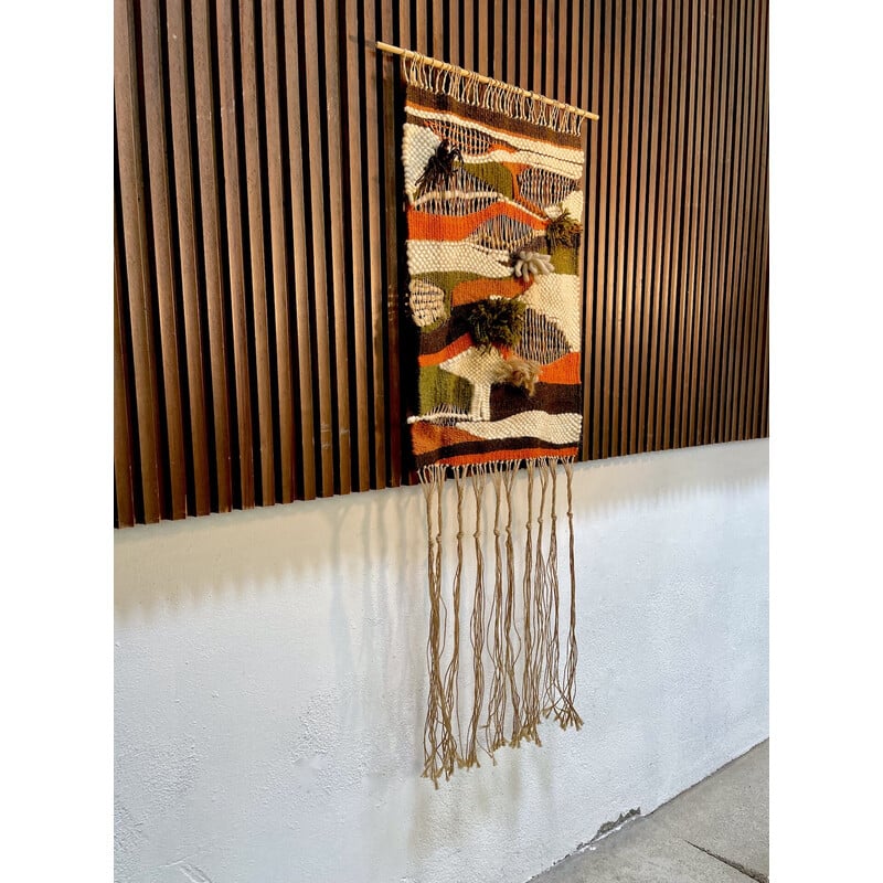 Vintage handwoven macrame wall tapestry, 1960