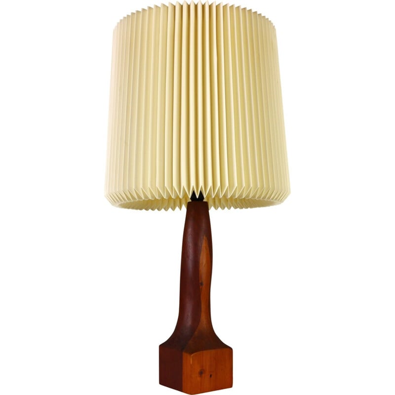 Organic wooden table light with harmonica style shade - 1960s