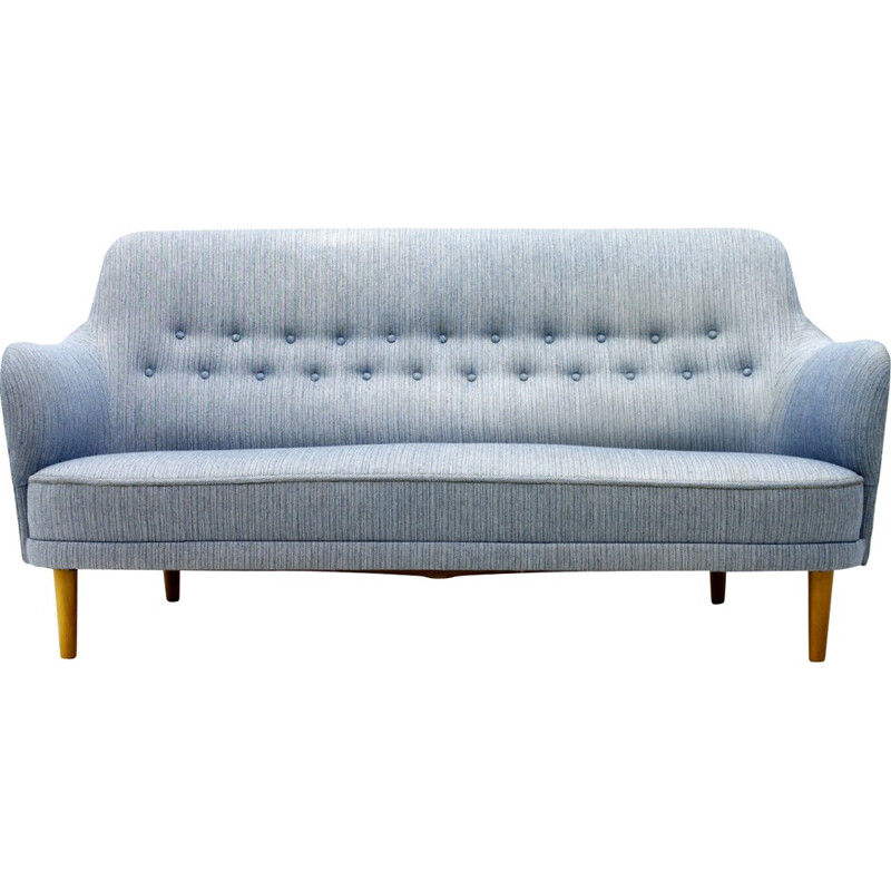 Blue cotton 3-seater sofa by Carl Malmsten Sweden - 1940s