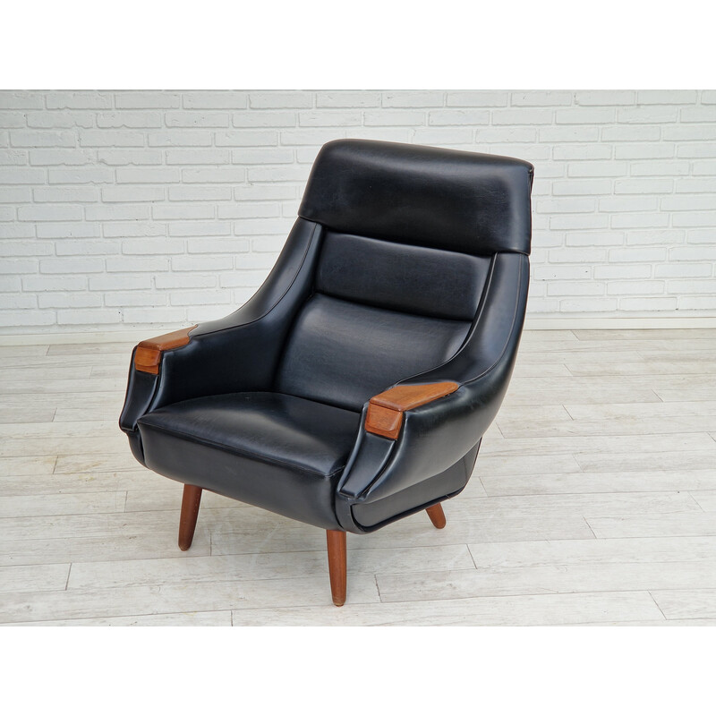 Vintage leather armchair by Henry Walter Klein for Bramin Møbler, Denmark 1970