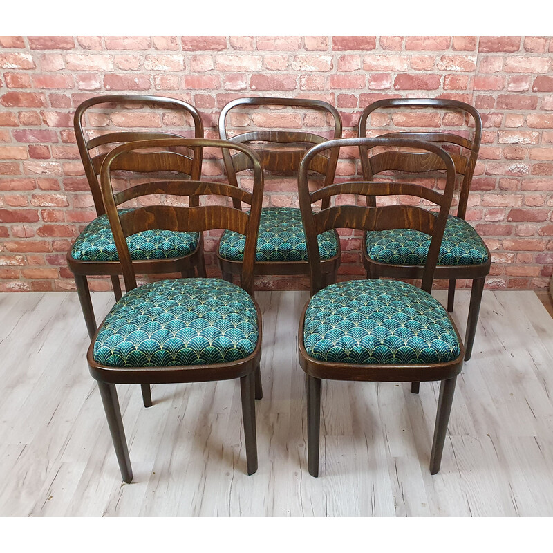 Set of 5 vintage Art Deco chairs in beechwood