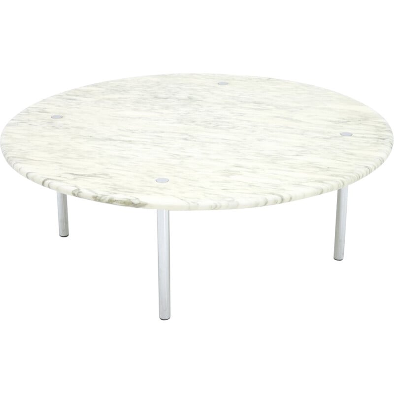 Carrara Marble and Chrome Round coffee Table by Erwine & Estelle Laverne - 1950s