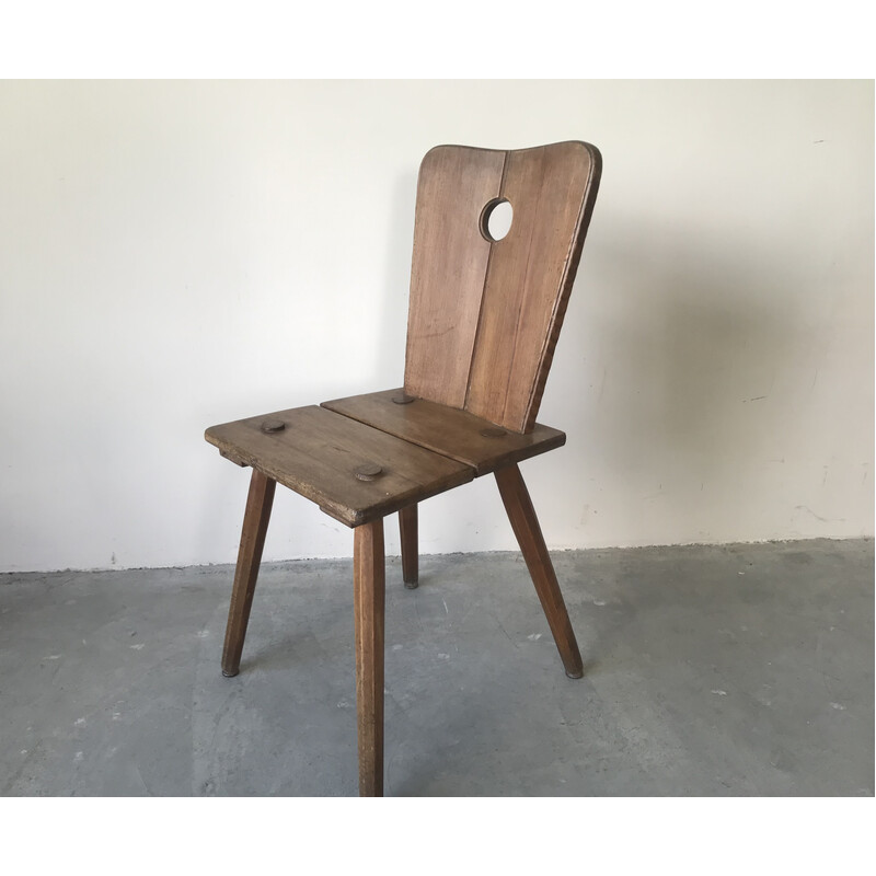 Set of 6 vintage solid wood chairs, 1950
