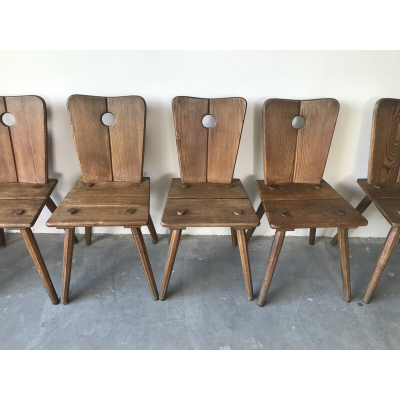 Set of 6 vintage solid wood chairs, 1950