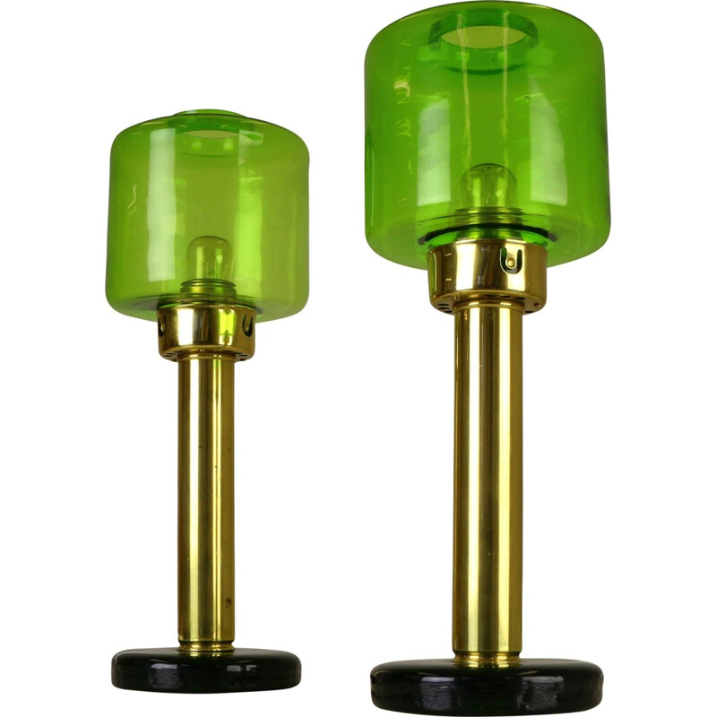 Set of two table lamps in green glass by Hans Agne Jakobsson - 1960s