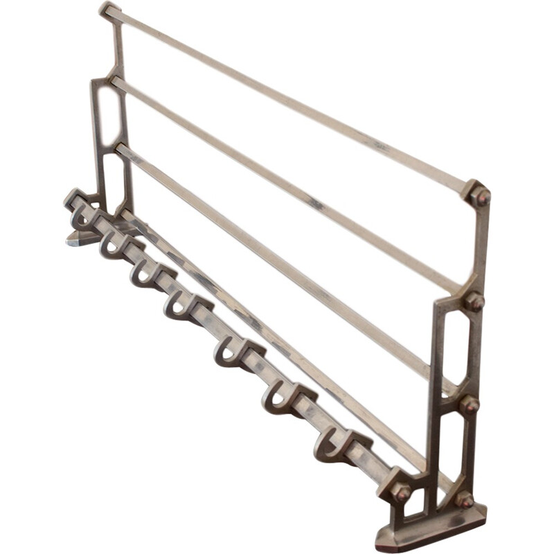 Silvery wall coat rack in metal - 1950s