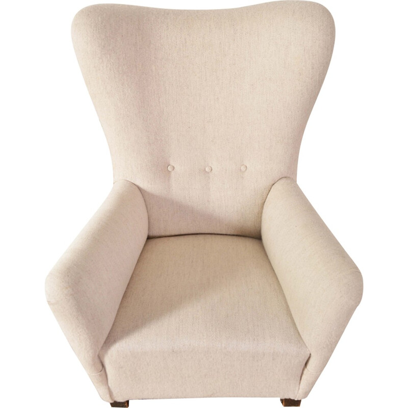 Beige armchair in wool and wood - 1940s