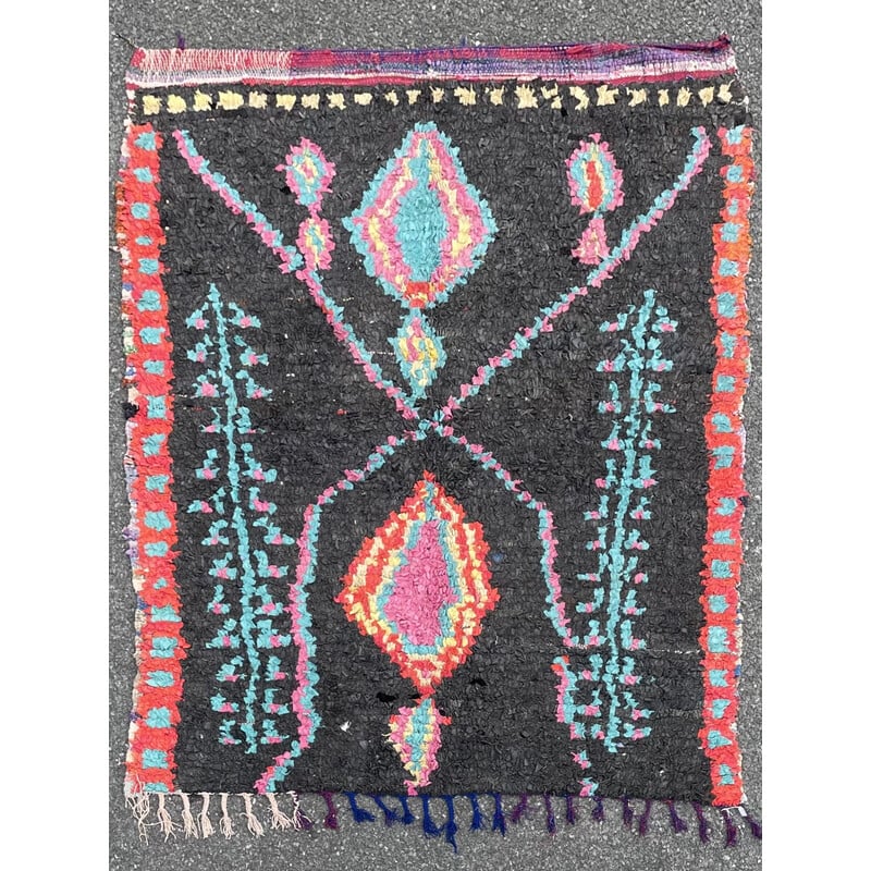 Tapis berbère vintage en coton et laine multicolore