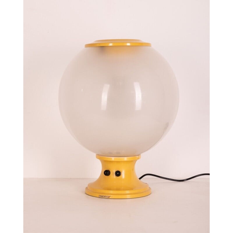 Vintage yellow metal and glass table lamp by Martinelli Luce, 1960