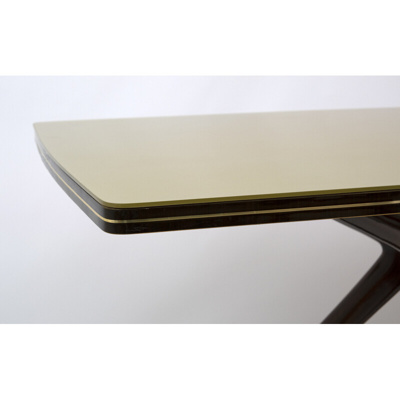 Vintage dining table in dark walnut and bronzed glass by Ico Parisi, Italy 1950