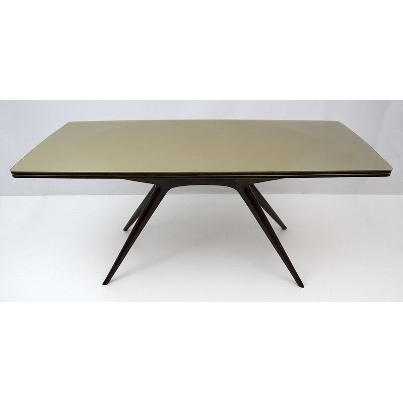 Vintage dining table in dark walnut and bronzed glass by Ico Parisi, Italy 1950