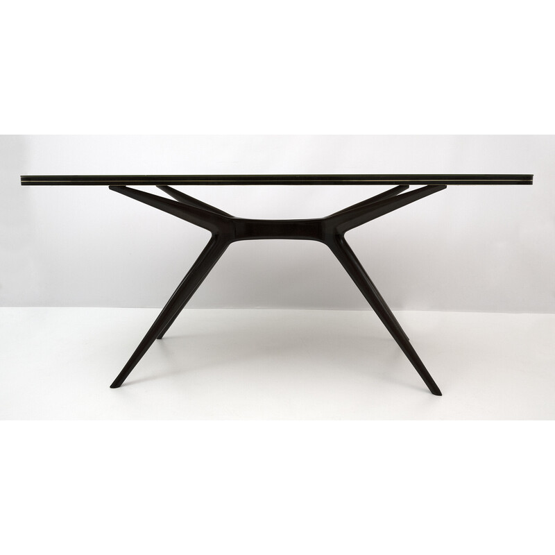 Vintage dining table in dark walnut and bronzed glass by Ico Parisi, Italy 1950