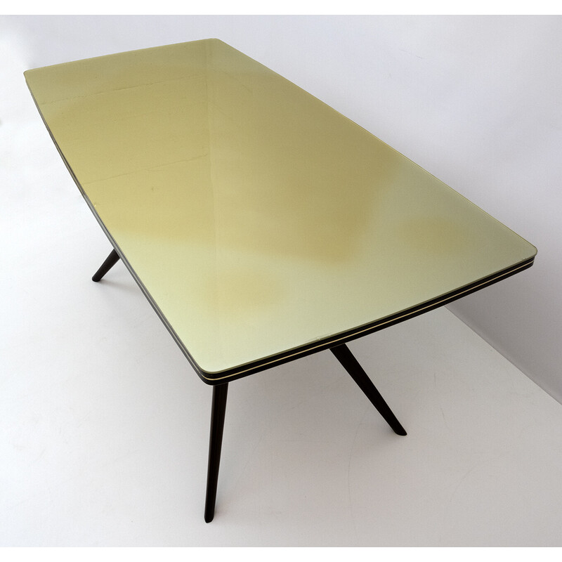 Table vintage en noyer foncé et en verre bronzé par Ico Parisi, Italie 1950