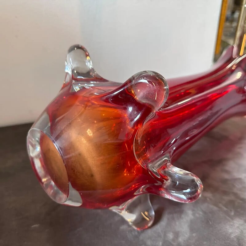 Vintage red Sommerso Murano glass vase by Seguso, 1980