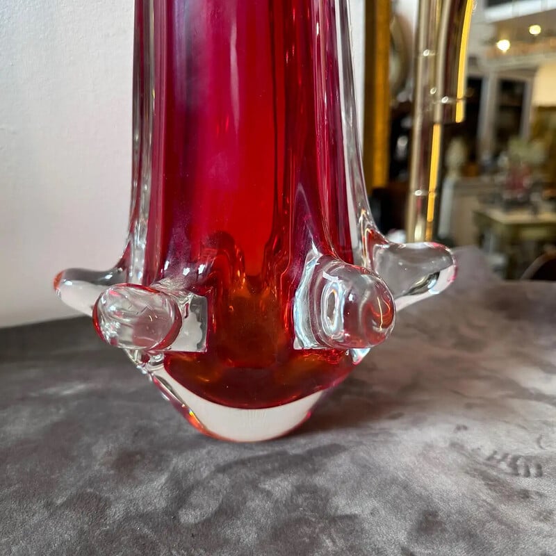 Vintage red Sommerso Murano glass vase by Seguso, 1980