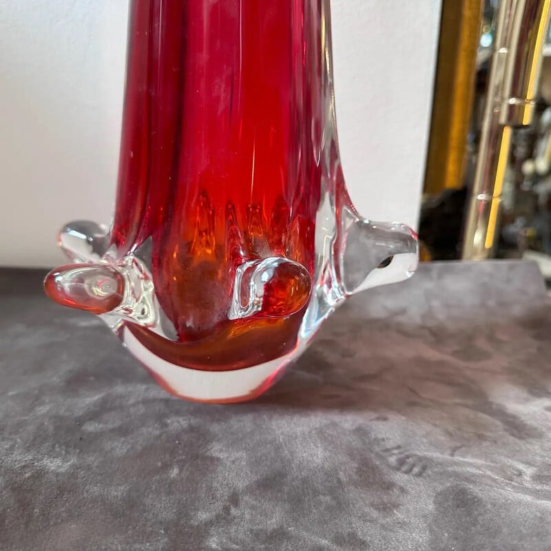 Vintage red Sommerso Murano glass vase by Seguso, 1980