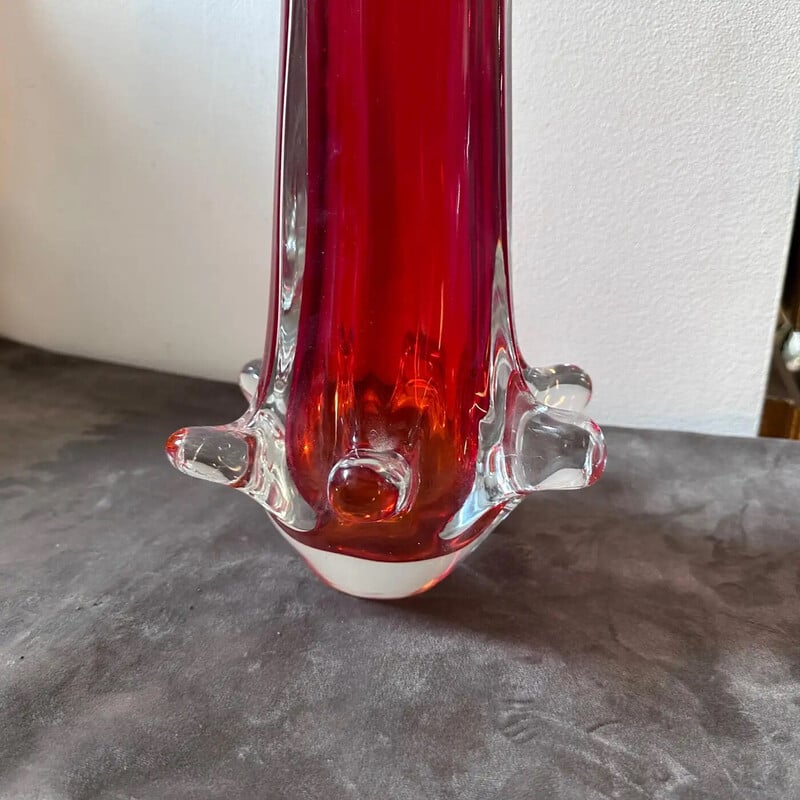 Vintage red Sommerso Murano glass vase by Seguso, 1980