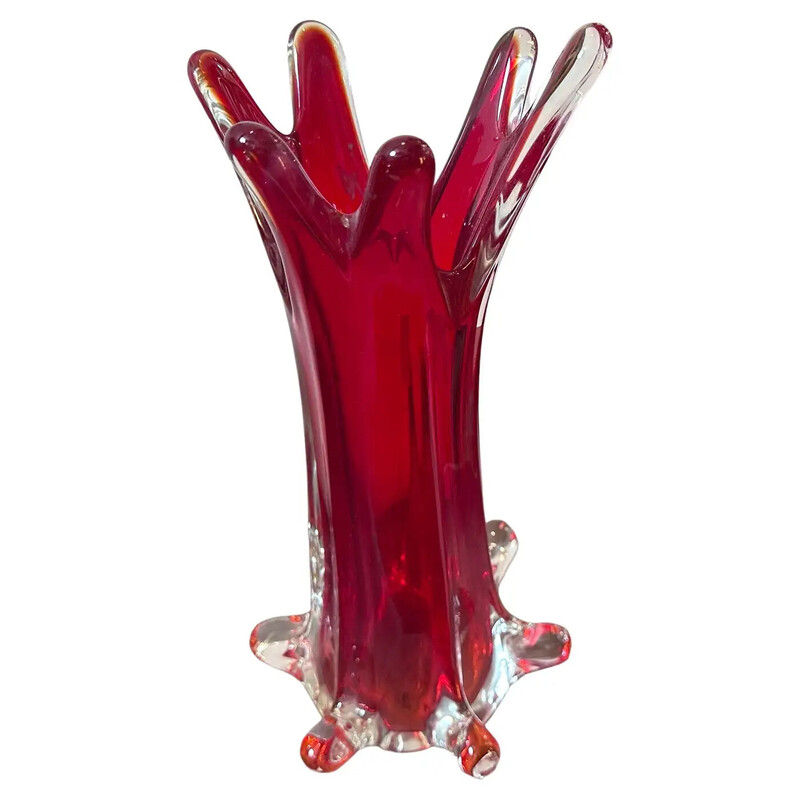 Vintage red Sommerso Murano glass vase by Seguso, 1980