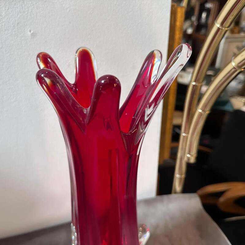 Vintage red Sommerso Murano glass vase by Seguso, 1980