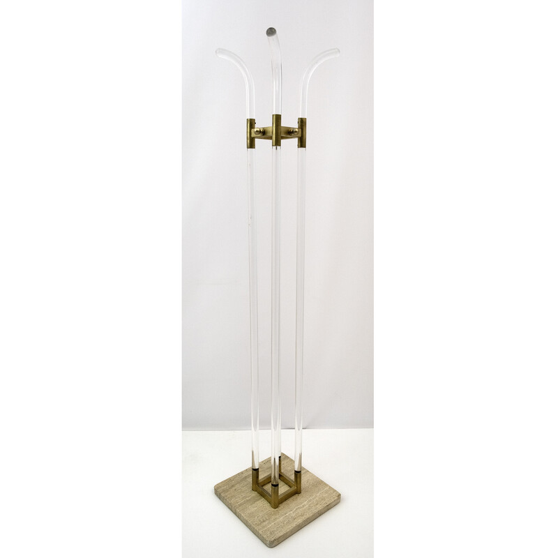 Vintage coat rack in Plexiglas and travertine, Italy 1960