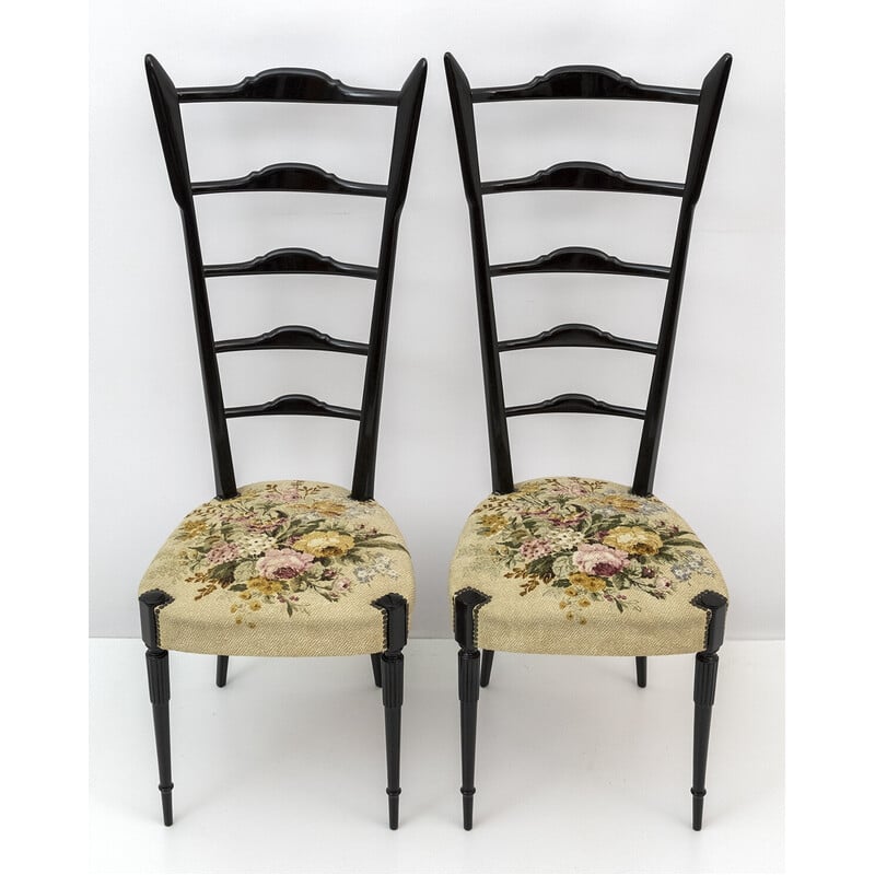 Pair of vintage stained beechwood chairs by Gio Ponti for Chiavari, Italy 1950