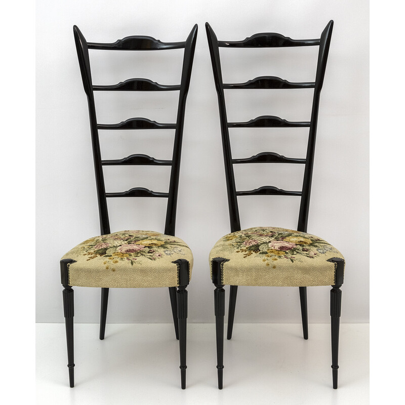 Paire de chaises vintage en hêtre teinté par Gio Ponti pour Chiavari, Italie 1950