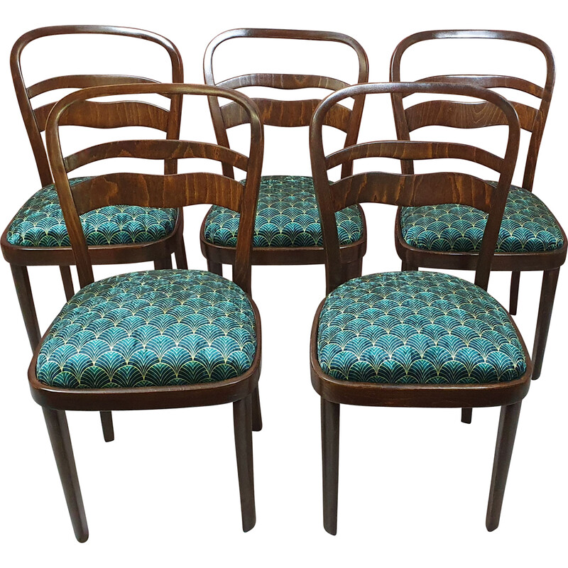 Ensemble de 5 chaises vintage Art Déco en hêtre