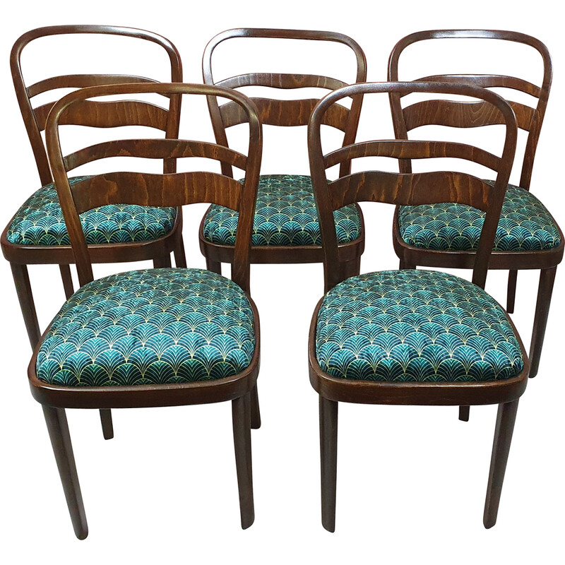 Set of 5 vintage Art Deco chairs in beechwood