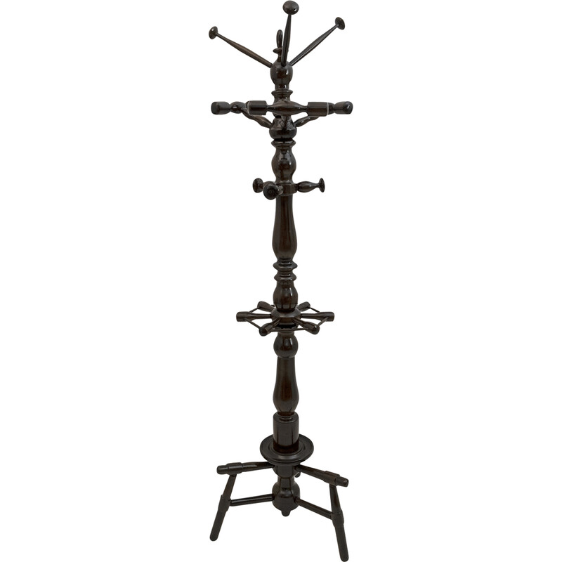 Vintage walnut coat rack and umbrella stand, Italy 1950