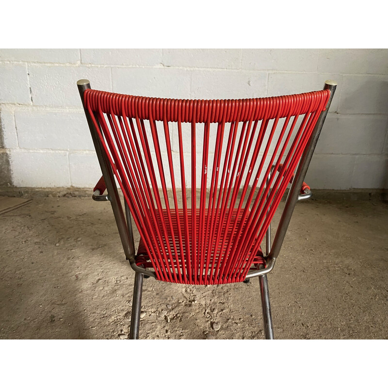 Vintage red and chrome folding scoubidou armchair for children, 1950